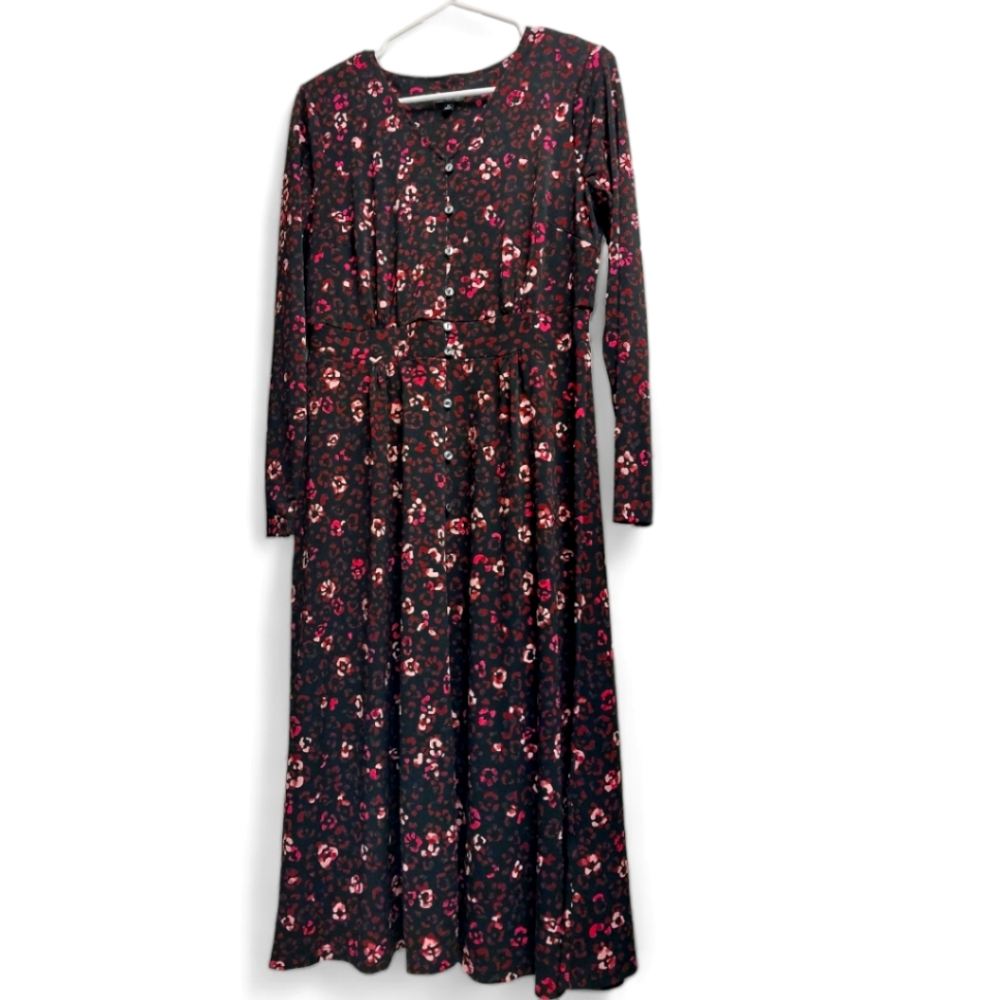 Talbots long sleeved,Size Medium midi dress. Leopard, red and black mixed print.